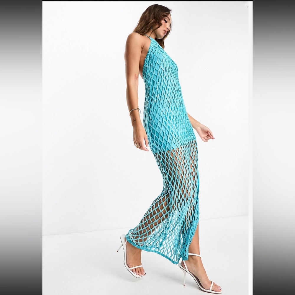ASOS Halter Lattice Embellished Maxi Dress